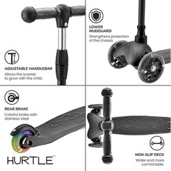 Hurtle Lightweight & Adjustable Mini Kickboard Scooter w/ LED Light Wheel -Black