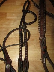 VINTAGE SILVER ROYAL SILVER CONCHO & LACED BRIDAL REINS AND BREAST COLLAR SET