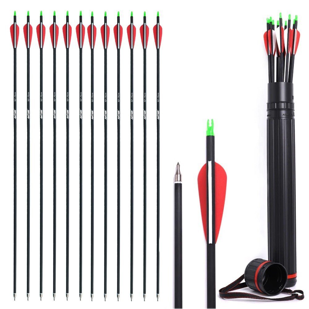 12/24Pcs 30″ Archery Carbon Arrows Spine 500 For Compound Recurve Bow Hunting