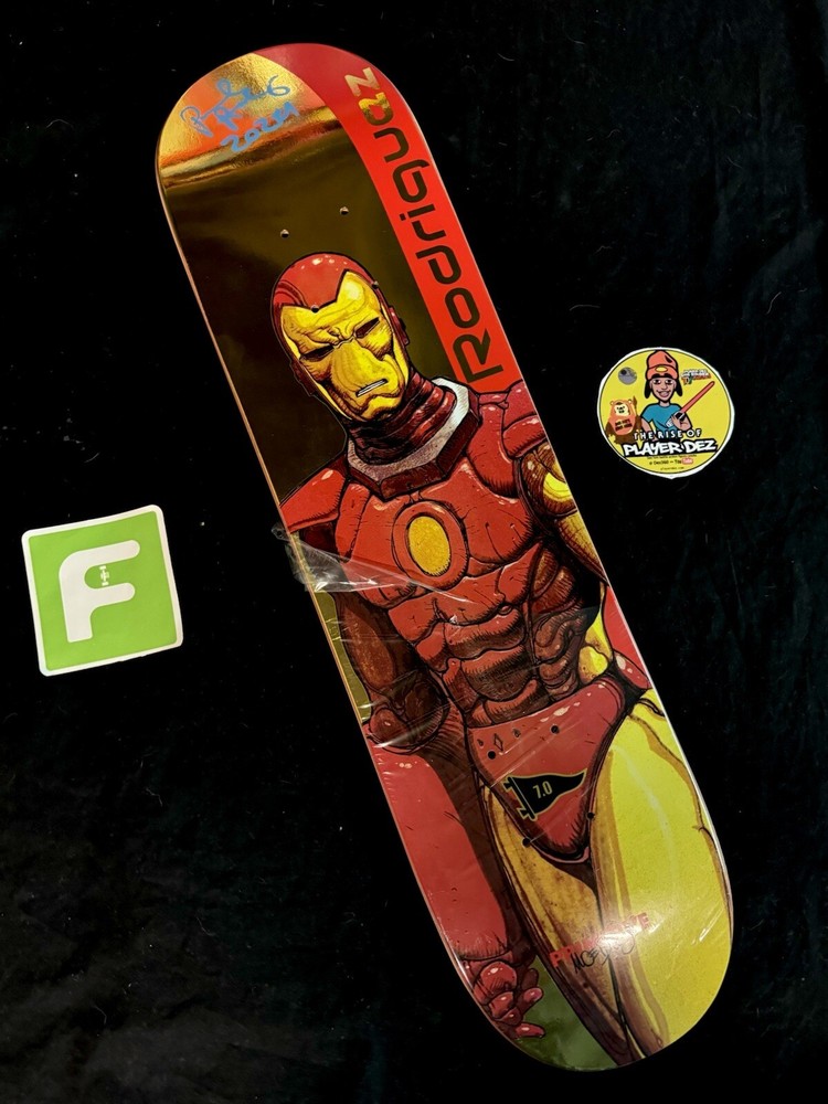 RARE SIGNED Primitive Marvel Moebius Iron Man Paul Rodriguez Skateboard Deck
