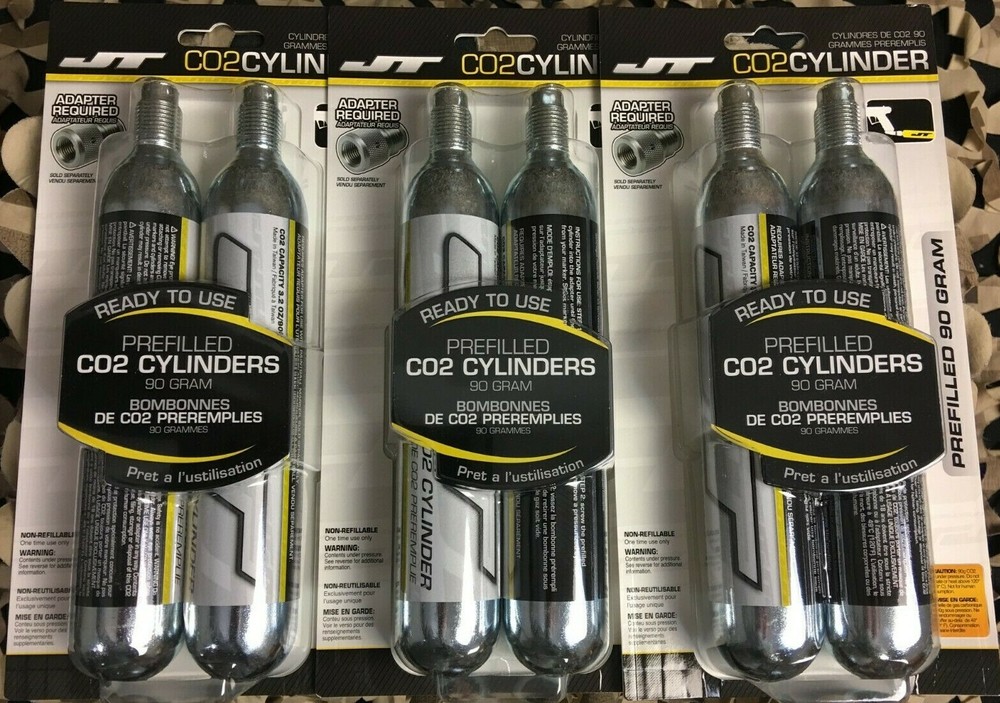 6 Pack New Pre Filled JT 90 Gram 90g CO2 Air Containers – For PCP, Paintball