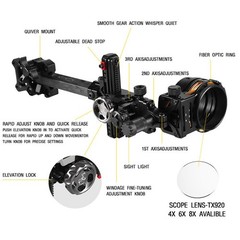 5Pin Compound Bow Sight 4X 6X 8X Lens Carbon Rod 0.019″ Adjustable Archery RH LH