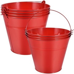 OBTANIM 7 Pack Metal Buckets with Handle Galvanized Ice 9.1 x 6.7 inch Red