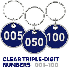 Metal Key Tags 1-100 – Durable Alloy Steel Numbered Tags in Blue Sequential Roun