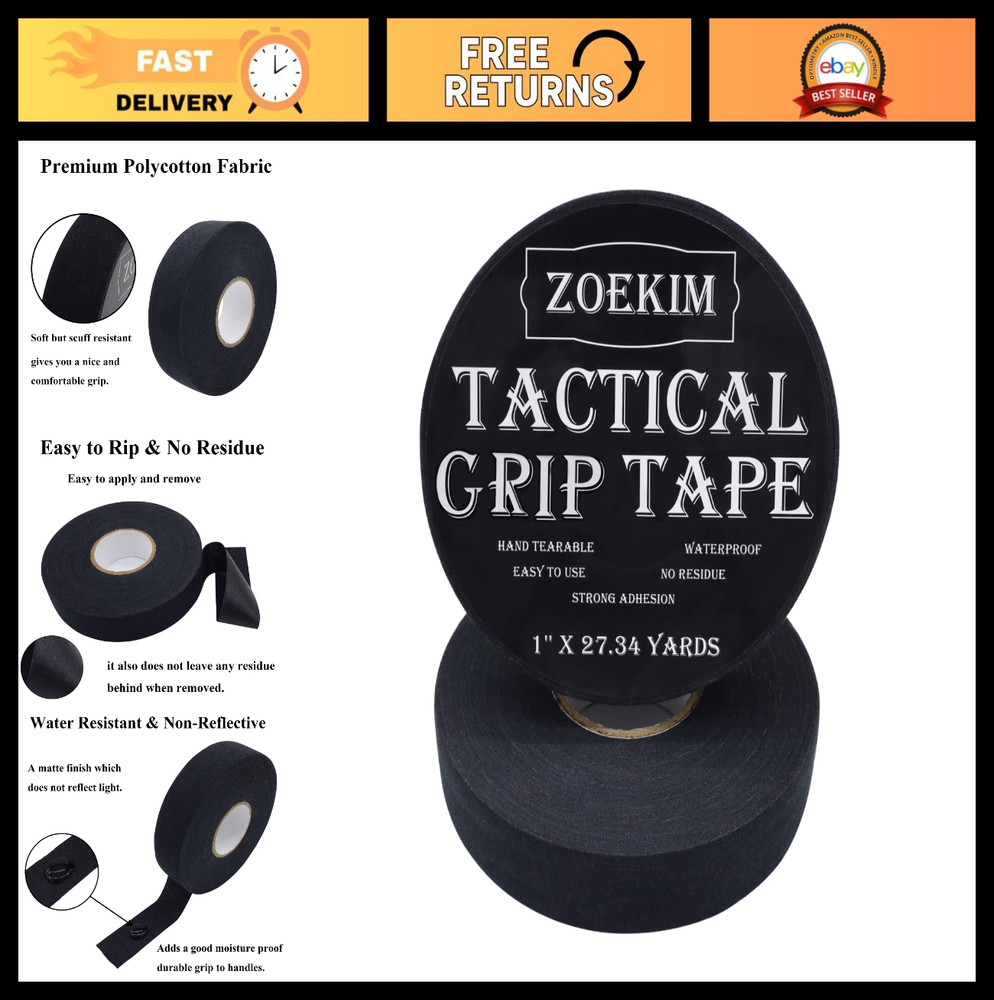 Tactical Gun Grip Tape – Water Resistant, Non-Reflective, 1″ x 27.34 Yards, Mult
