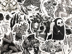50 Cool Black and White Goth Laptop Stickers Dark Skull Tattoo Decals