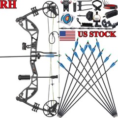 Archery RH Compound Bow 30-70lbs Wheelbase 30.5»&Carbon Arrows Hunting Shooting