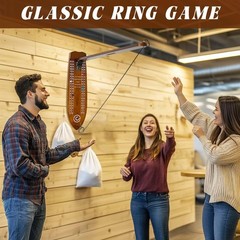 Walnut Ring Toss Game with Foldable Arm Indoor Outdoor Fun Durable Wood Metal