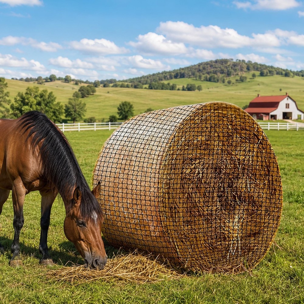 5 * 5ft Round Bale Hay Net 1.75″ Knotless Slow Feed Hay Net, Heavy Duty Hay S…