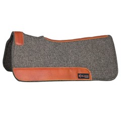 C-P849 Western Wool Felt Gel Horse Saddle Pad Grey W/ Tan Cowhide Leather