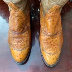 Tony Lama Vintage Exotic Ostrich Patchwork Leather Cowboy Boots Size 8.5 D