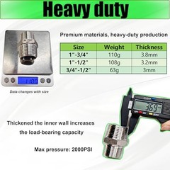 1/2″ Male to 1/4″ Male NPT Hex Reducing Nipple Fitting 1/2″ x 1/4″ Male