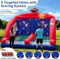 Inflatable Carnival Football Toss Game Sewinfla with 4 Balls & Blower, US Stock