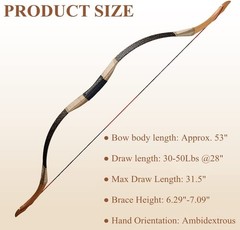 53» Traditional Hunting Bow Longbow Archery One Piece Mongolian Horsebow Arrows