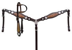 Showman Leather Headstall/Breast Collar w/ Cowhide Inlays & Crystal Rhinestones