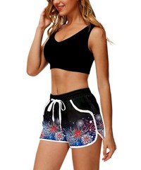 Deerose Patriotic Firework Swim Trunk For Women Red White Blue Summer Board