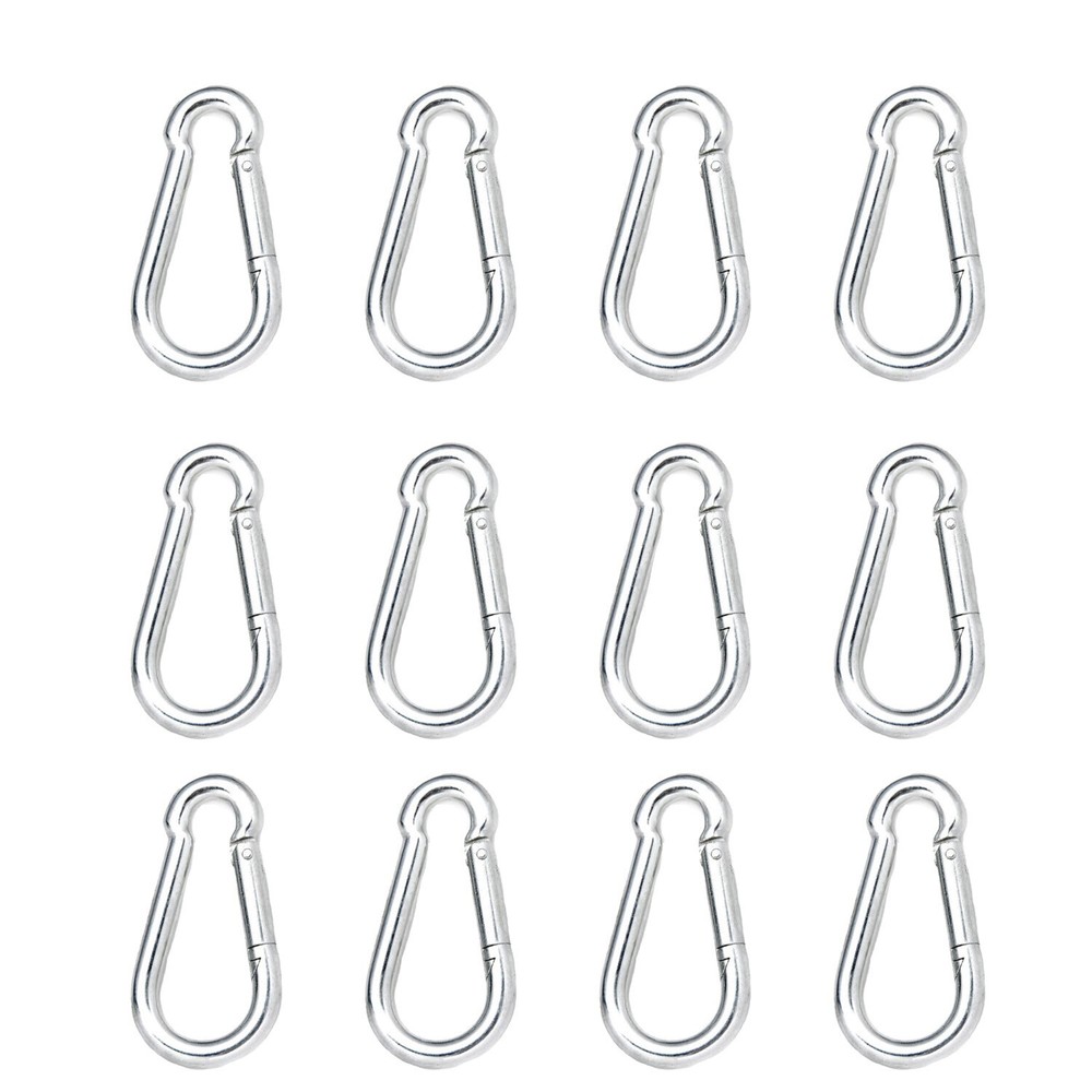 NEW SET of 12 Spring Clips 1.5″ Snap Hook Carabiner Clips Stainless Steel