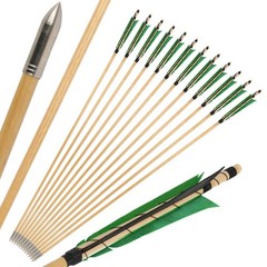 12X 32″ Wooden Arrow OD8mm Archery 5″ Turkey Feather Traditional Recurve Longbow