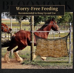 LARGE Bloomoak Knotless Slow Feed Hay Net Complete Horses L 63 * 40″ 1.75″ Hole