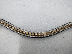 Three Row Golden/White Crystal Leather Browband For Horse Bridle Part All Sizes