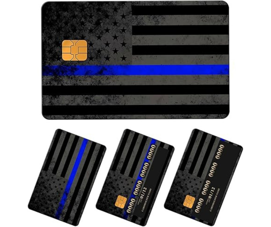 Thin Blue Line USA Flag Credit Card Skin Decal Sticker 4 Pack w/Chip Cutout