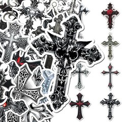 25Pcs Random Gothic Faith Cross Dark Retro Religious Decals Waterproof Stickers