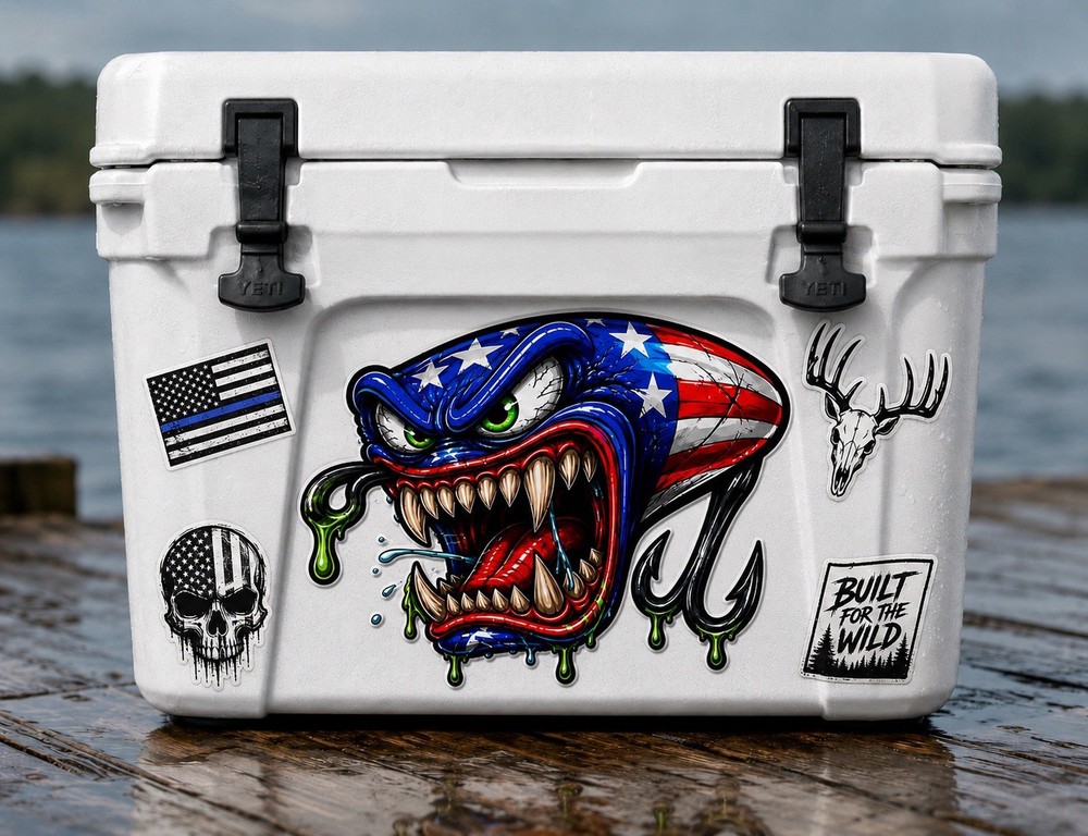 Bait Fishing American Flag Lure Trout Sticker Bass Fishing Decal Boat Tackle Box