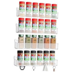 Spice Rack Wall Mount, 4 Pack, Screw or Adhesive Installation, Spice Clear