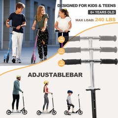 Kick Scooter for Ages 6+, Kids, Teens & Adults. Max Load 240 LBS. 8IN Big Whe…