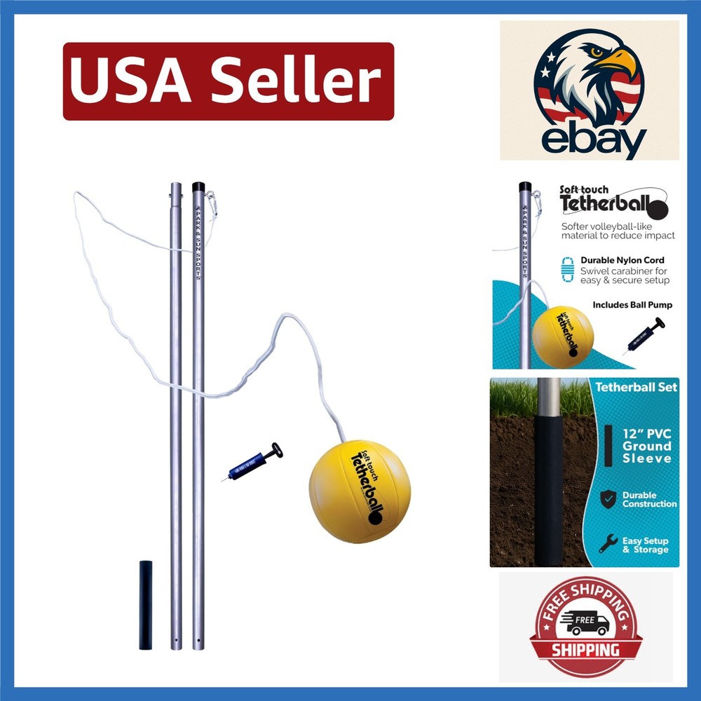 Deluxe Soft Touch Tetherball Set: Rust-Resistant Steel Poles and Pump Included