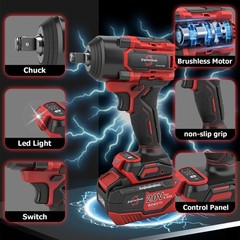 20V Brushless Impact Wrench Kit, 500Nm High Torque, 1/4″ with Adapter 4-Speed…
