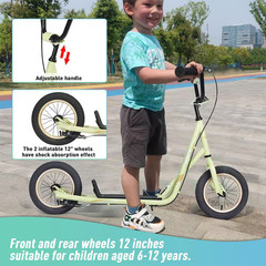Kick Scooter Bike for 6-12-Years Old Kids W/Adjustable Handlebar,12 In. Inflatab
