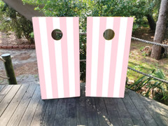 Cornhole Wrap(s) / Pink and White Stripes / WATERPROOF Cornhole Decals
