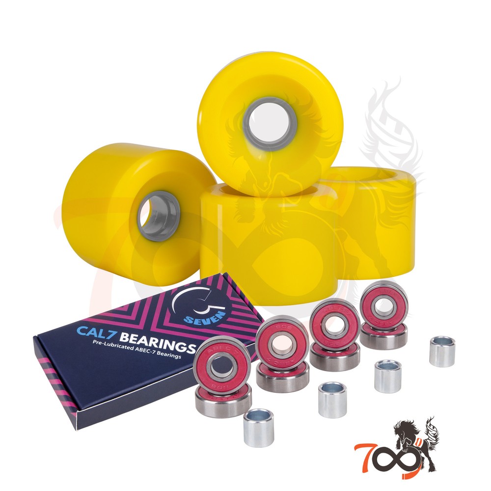Cal 7 60mm 83A Cruiser Skateboard Yellow Wheels (4 Pcs) + ABEC-7 Bearings