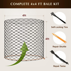 4X4 Ft round Bale Hay Net for Horses – Knotless Slow Feeder Net with 2” Holes –