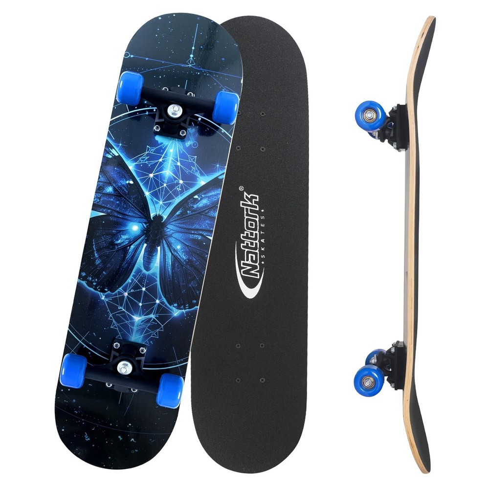 Nattork 31 Inch Complete Skateboard with PU 31 inches x 8″, Cosmic Butterfly