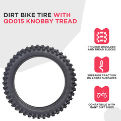Qind 90/100-16 Dirt Bike Tire with QD015 Knobby Tread, Replacement Part for Baja