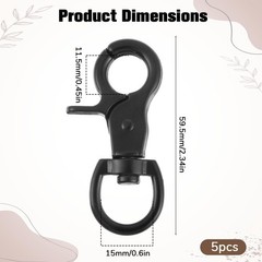 5 PCS Black Heavy Duty Zinc Alloy Swivel Snap Hook Metal Lanyard Clip Craft