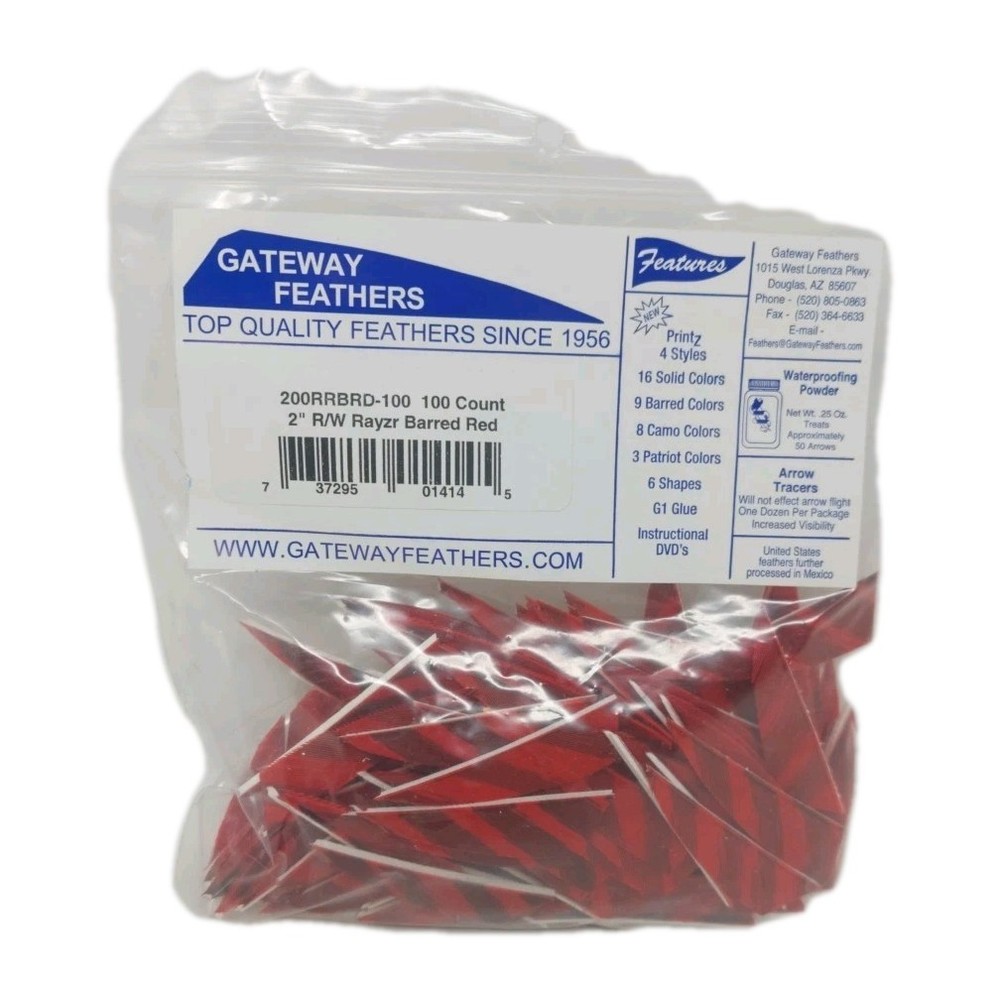 100 Pack Gateway Feathers 2″ Right Wing: Rayzr Faux Barred Red 200RRBRD-100