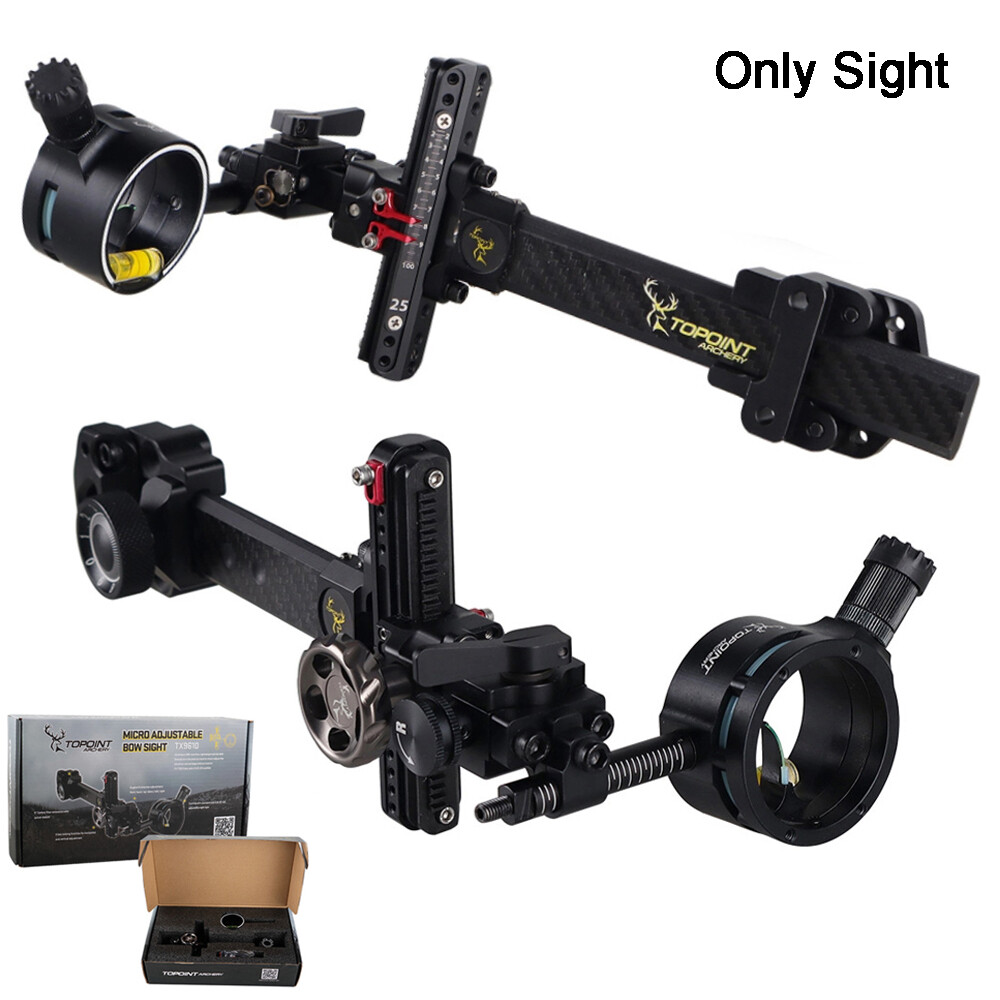 Compound Bow Sight 1 Pin 4X 6X 8X Lens Carbon 0.019″ Archery Hunting Adjustable