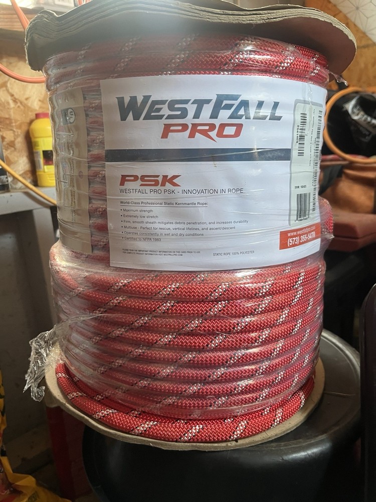 400’ Red Westfall Kernmantal Rope With Sewn In Metal Eyes on Both ends. (.5”)