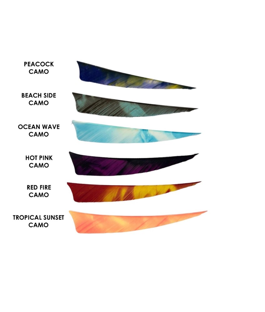 Ozark 4″ Shield Cut Camo Series Feathers – 1 Dozen – LW and RW