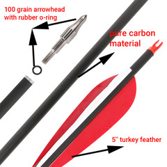 35″ Archery Pure Carbon Arrows SP500 600 5″ Turkey Feather Recurve Bow Hunting
