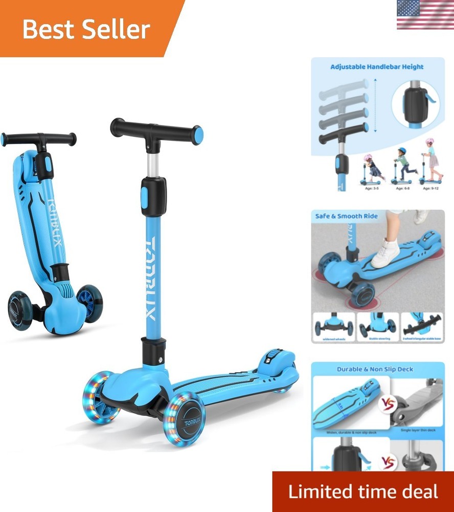 Kids Scooter, Light Up 3 Wheel Kick Scooters for Kids 3-12, Folding Scooters …