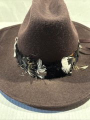 Cowboy Hat Brown Wool Rayon Felt Feather Band Size 7.5-60 WPL 5923 Vintage