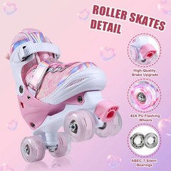 Adjustable Kids Roller Skates for Girls Boys Toddlers Teens Youth | 4 Sizes i…