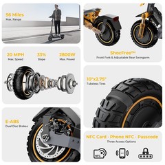 Ausom L2 Max Electric Scooter, 1000W Motor,90km Max Range,Front/Rear Disc Brakes
