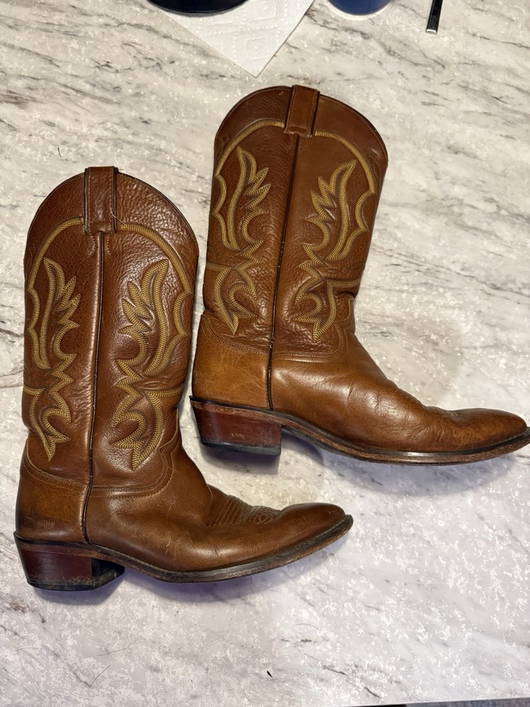 Vintage Justin 1470 Western Cowboy Boots Brown Leather Mens 8.5D US Ranch Rodeo