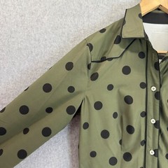 Dover Saddlery Button Front Riding Shirt Olive Green Polka Dot Equestrian Small