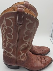 Tony Lama Western Cowboy Boots Lizard Leather Brown Embroidered Size 11.5 D